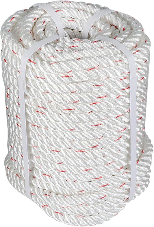 5/8 in 150 FT Braided Rope 8600 LBS Breaking Strength High Force Polyester Rope Suitable for Swing Camping Tree Work White Red