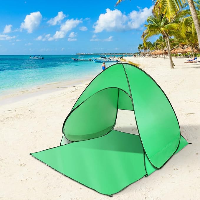 Pop Up Beach Tent for 2-3 Person, UPF50+ Anti-UV Sun Shelter w/Storage Bag, Portable Waterproof Instant Sun Shade Canopy for Outdoor Beach Camping Hiking Travel Family, Green