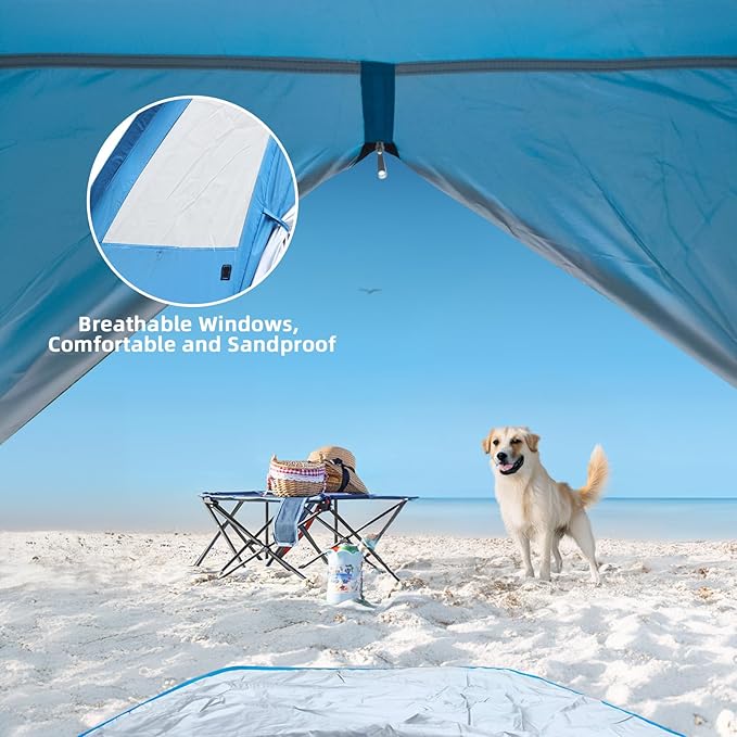 COVACURE Beach Tent Sun Shelter for 3-4 Person - UPF 50+ UV Protection Beach Shade, Waterproof & Lightweight, Easy Setup Portable Sun Canopy for Camping, Fishing, Beach