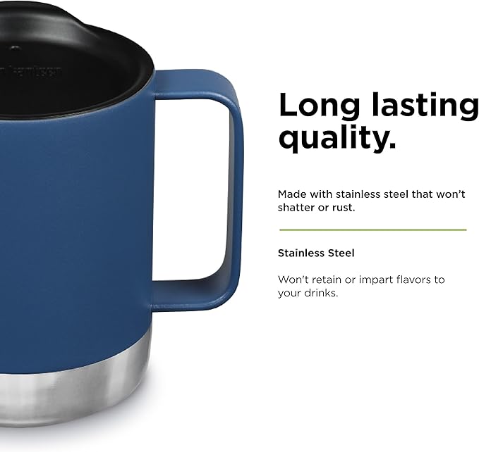 Klean Kanteen Camp Mug - Stainless Steel, Vacuum Insulated Coffee Mug - For Hot & Cold Drinks - With Splash-Proof Lid - Dark Denim, 12 oz