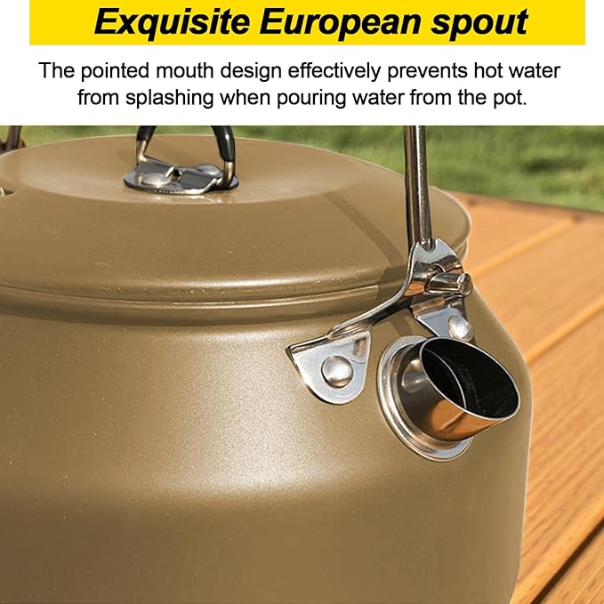 Camping Kettle Outdoor Campfire Camp Kettle, 1L Stainless Steel Camp Tea Coffee Pot, Portable Lightweight Teapot Fast Heating Boiling Water, Ideal for Hiking Picnic Travel, Brown