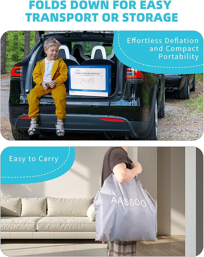 Inflatable Kids Travel Bed with Avocado Hugging Pillow, Lightweight Portable Raised Sides Racecar Toddler Air Mattress, Kids Blow Up Mattress for Home, Hotel, Camping Use, 300 lbs Max
