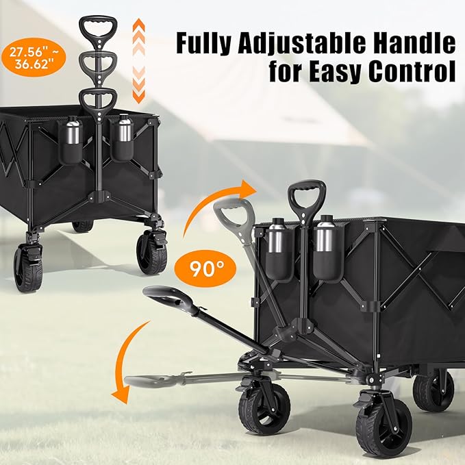 Collapsible Wagon Cart with Universal Wheels, 480LBS Wagons Carts Heavy Duty Collapsible Wagon with Cup Holders, Utility Beach Carts for Camping, Garden, Shopping, Fishing, Sports