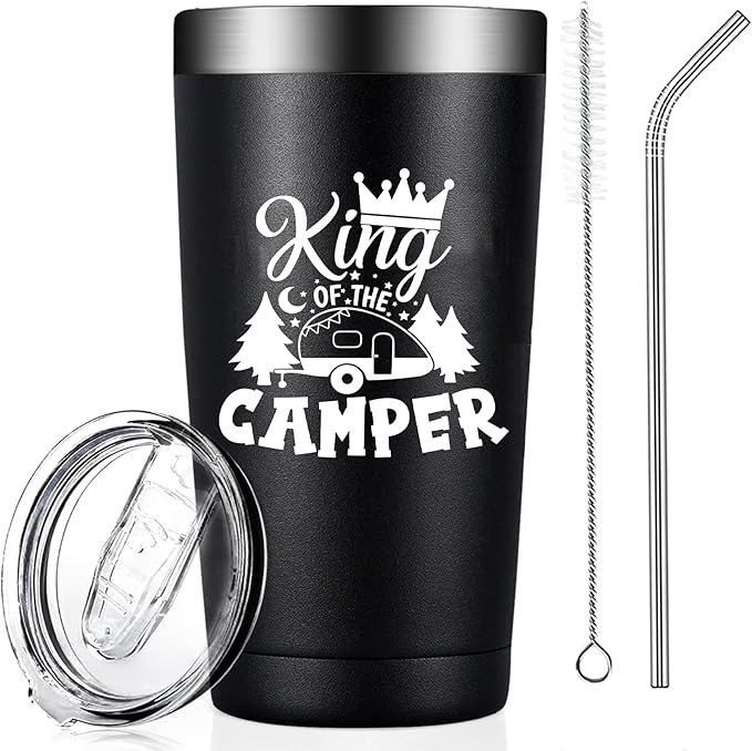 King of the Camper Tumblers with Lids and Straws, Camping RV Stainless Steel Vacuum Insulated Travel Tumbler Cups 20 OZ for Men