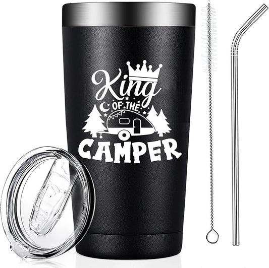 King of the Camper Tumblers with Lids and Straws, Camping RV Stainless Steel Vacuum Insulated Travel Tumbler Cups 20 OZ for Men