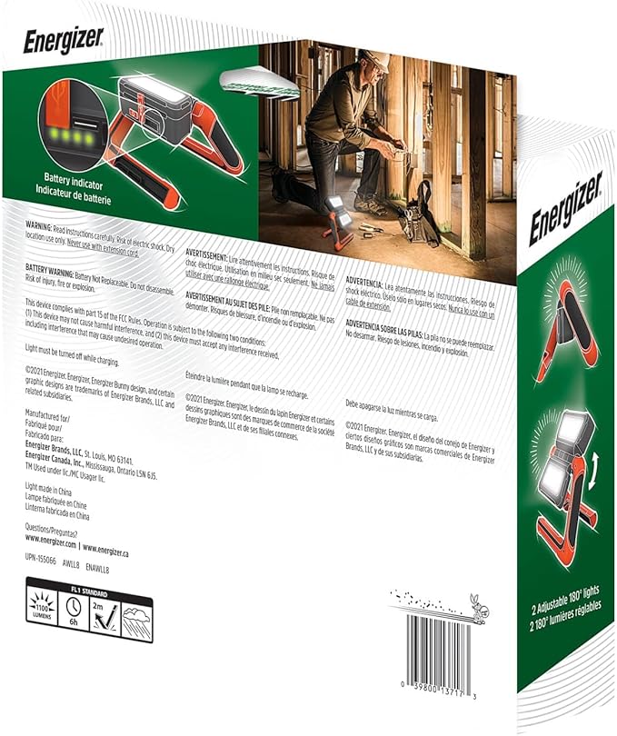 Energizer Rechargeable LED Lantern, Bright Multi-Panel Work Light, Water-Resistant Camping Lantern, Micro-USB Charging Cable, Pack of 1