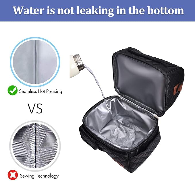 LOKASS Lunch Bags for Women Double Deck Insulated Lunch Box Large Cooler Tote Bag with Removable Shoulder Strap Wide Open Thermal Meal Prep Lunch Organizer for Men Adults Work Picnic, Black-Square