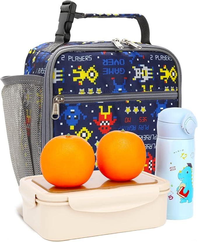 FlowFly Kids Lunch box Insulated Soft Bag Mini Cooler Back to School Thermal Meal Tote Kit for Girls, Boys, Robot