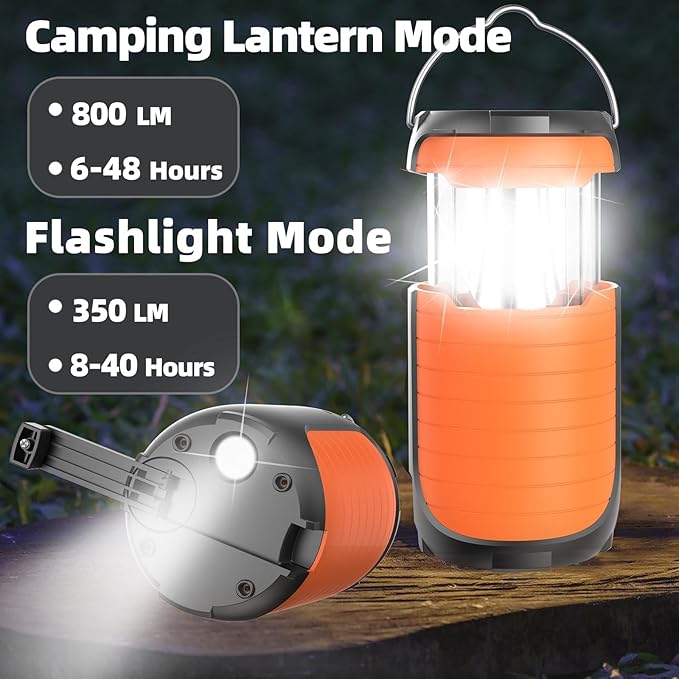 LED Camping Light 5000ma Solar Powered/ Hand Crank/ USB-C Rechargeable Camping Lights, Rechargeable Flashlight Portable Survival Light Waterproof for Emergency Home Power outages Failure