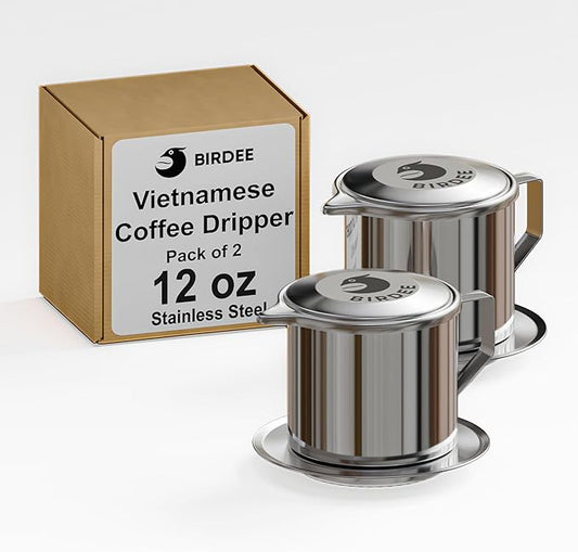 Birdee Vietnamese Coffee Dripper - 12oz (Pack of 2), Stainless Steel, Medium Drip Filter, Durable, Dishwasher Safe, Home Use, Travel, Camping, Gift Sets