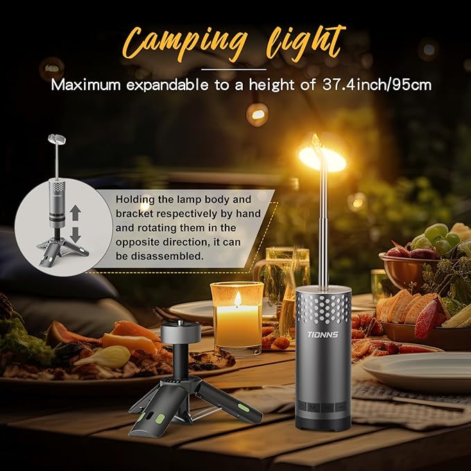 Camping Lights Rechargeable, Detachable Camping Lantern with Stand, Telescopic Waterproof Camping Lamp, Magnetic Work Hanging Light, LED Tent Flashlights for Emergency, Power Outages (Gray)
