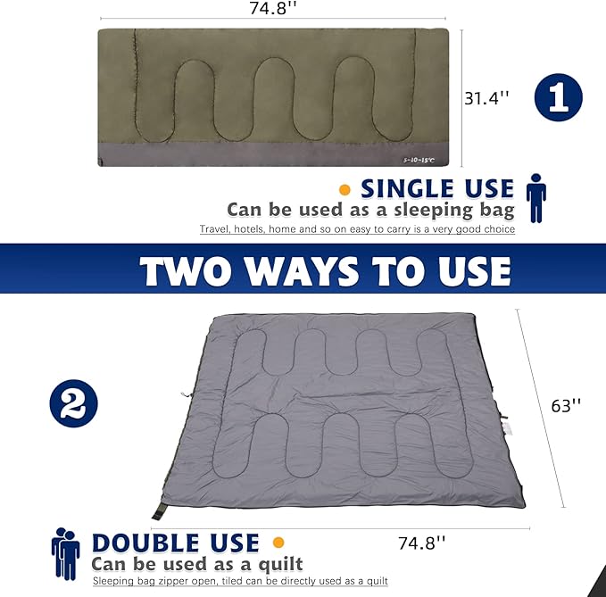 Envelope Sleeping Bag, Three Seasons Constant Temperature Sleeping Bag, Suitable for All Ages, Indoor Hotel Accommodation or Outdoor Travel…