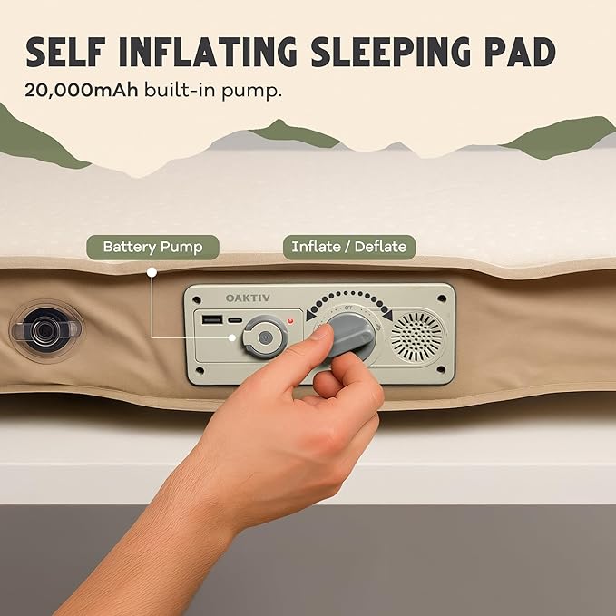 WanderMate - Self-Inflating Camping Sleeping Pad - Twin-Sized Inflatable Camping Mattress for Car, Backpacking, and Tent - Durable 4-Inch Memory Foam and Air Support - Cordless 2,500mAh Pump