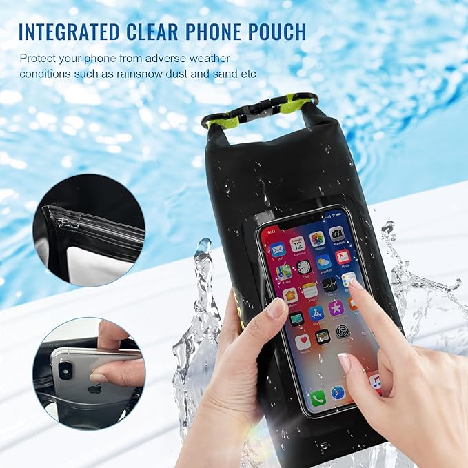 Waterproof Dry Bag,Roll Top Waterproof Backpack Phone Case Pouch for Travel,Kayaking,Rafting,Camping,Surfing,Boating,Hiking,Beach and Fishing (2 L Black+Black)