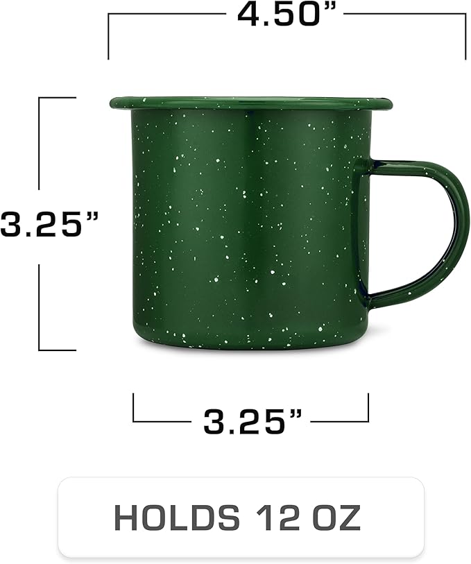COLETTI Classic Camping Mugs — Enamel Coffee Mug, Camping Coffee Mugs — Premium Nostalgic Mug Set, German Imported Enamel Coating (Green)