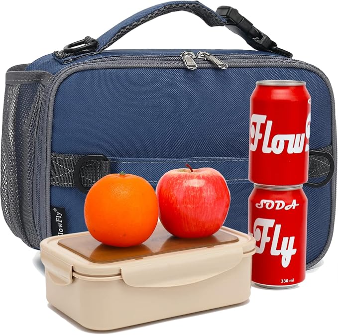 FlowFly Kids Lunch Bag, Durable Insulated School Lunch Box with Shoulder Strap and Bottle Holder, Water-resistant Thermal Small Lunch Cooler Tote for Teen Boys & Girls,Cyan