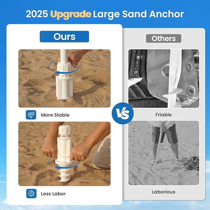 Grandekor 6'x6' UPF 50+ Beach Cabana Canopy Tent Instant Setup Sun Shelter with Sidewalls Sand Anchors Hanging Hooks for Family Beach Trips Outdoor Shade Shelter with Windproof Sand Pockets