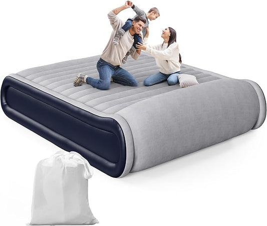 Air Mattress Queen with Built-in Pump & Raised Pillow, 17" Raised Comfort Inflatable Mattress, 3 Min Fast Self-Inflation/Deflation Blow Up Mattress with Storage Bag, Strong Support Air Bed for Home