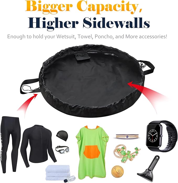 Wetsuit Change Mat, Portable Large Beach Dry Bag Waterproof Changing Mats with Shoulder and Handle Strap for Surfing