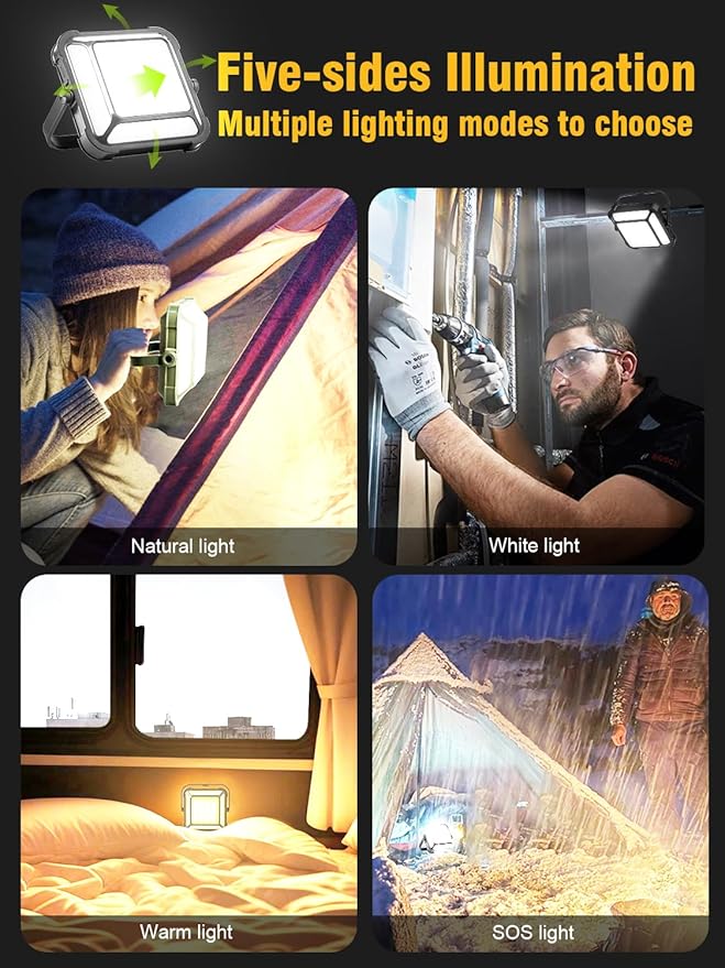 Lanterns for Power Outages, LED Camping Lantern Rechargeable 1000LM, 10000mAh Portable Emergency Light, Waterproof, 3 Modes for Tent, Outdoor, and Emergency Use（Green