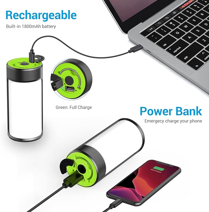 LED Camping Lantern, CT CAPETRONIX Rechargeable Camping Lights with 400LM 5 Light Modes, Water-Resistant Lanterns for Power Outage Hurricane Emergency Camping (2 Pack, Black & Green)