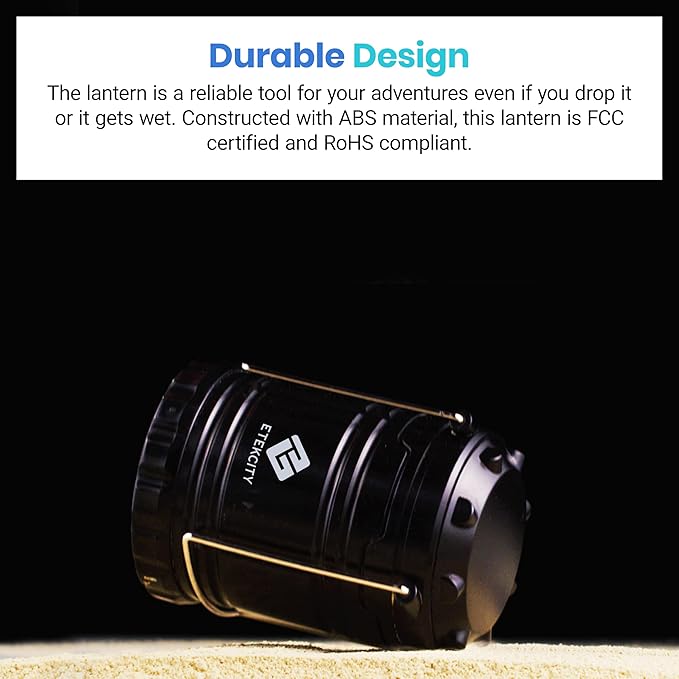 Etekcity Camping Lanterns for Power Outages 4 Pack, Flashlight for Camping Essentials, Emergency Led Battery Operated Lights, Survival Kit and Gear for Hurricane, Black