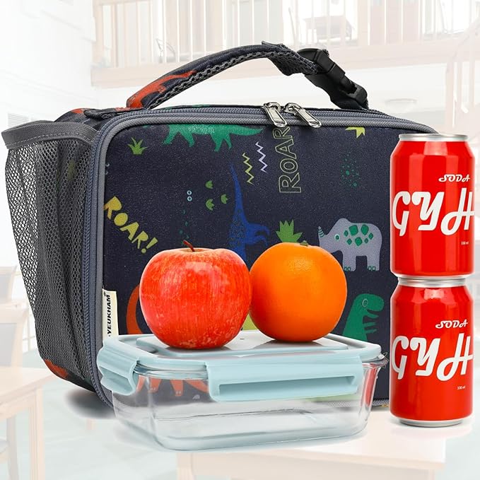 Insulated Lunch Box for School, Thermal Reusable Durable Freezable Lunch Bags for Kids Boys Girls Men Women - Small Soft Cooler Portable Lunch Tote Kit for Work Picnic Travel,Dinosaur