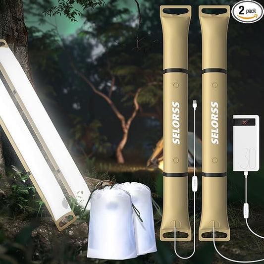 SELORSS Portable Inflatable Folding Outdoor Camping Light, IP66 Waterproof Standard with USB Plug for Camping, Hiking, Traveling and Other Outdoor environments.(Khaki Two-Piece)