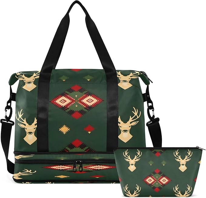 Green Deers Seamless Travel Duffel Bag Waterproof Gym Sport Tote Bag Carry On Weekender Bag with Compartment