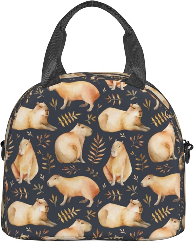 bassyil Capybaras Lunch Box Reusable Insulated Totes Lunch Bag Thermal Cooler Adjustable Shoulder Strap Bag for Men Women