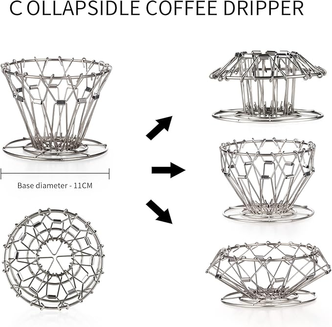 Bincoo Pour Over Coffee Maker, Portable Stainless Steel Reusable Coffee Filter, Mini Collapsible Paperless Single Serve 1-2 Cup Coffee Dripper Cup Easy To Clean For Travel Camping Offices (gold)