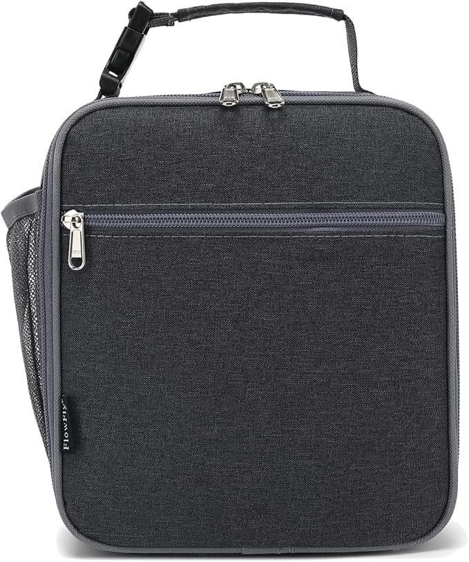 FlowFly Kids Lunch box Insulated Soft Bag Mini Cooler Back to School Thermal Meal Tote Kit for Girls, Boys, Dark