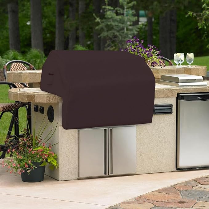 Covers & all Built-in Outdoor Grill Cover, Durable 12 Oz Waterproof Cover Max Material with Air Pocket & Elastic for Snug Fit (32" W x 26" D x 24" H inches, Coffee)