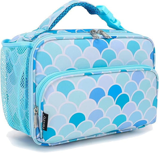 FlowFly Kids Lunch box with buckle Insulated Cooler Back to School Thermal Meal Tote Kit for Girls, Boys (Mermaid)