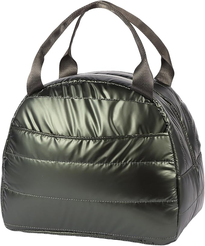 Lunch Bag Lunch Box for Women Men Adult Insulated Cute Small Quilted Puffer Lunchbox Reusable Thermal Lunch Cooler Tote Bag for Work, Picnic or Travel-Olive green