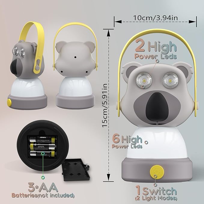 Kids Camping Lanterns, Battery Powered Night Light for Emergency, Hurricane, Lightweight Tent Lamp (Koala)