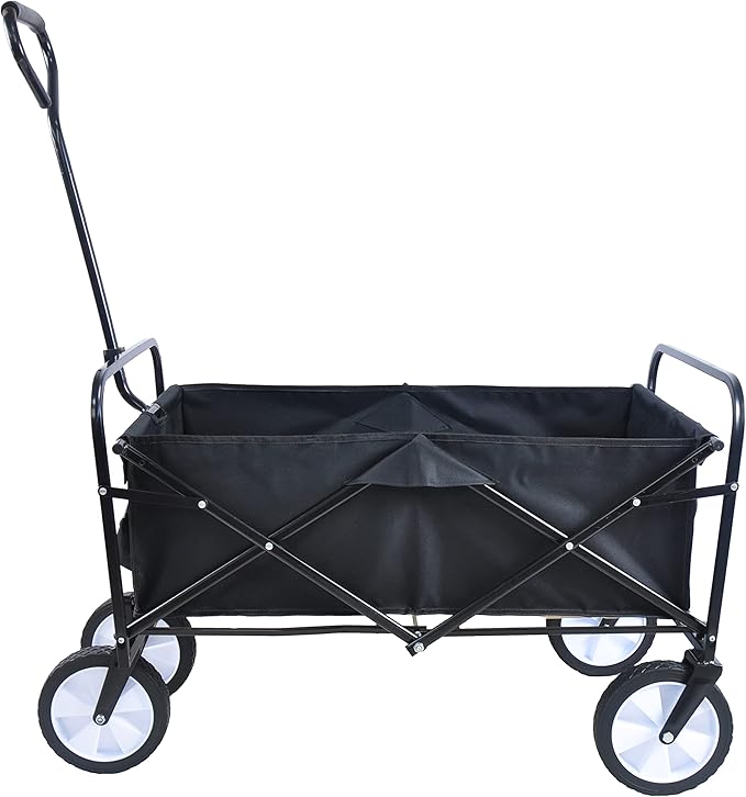 Collapsible Folding Wagon Garden Beach Cart,Heavy Duty Utility Buggy with Big Wheels,Adjustable Handle and 2 Cup Holders,for Sand,Camping,Garden,Outdoor,39.37",Black