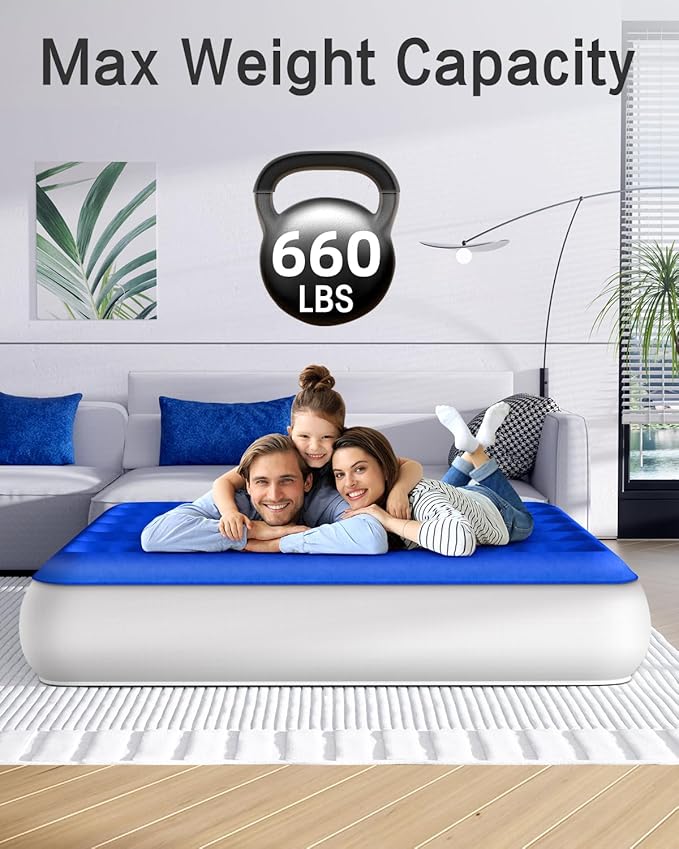Queen Air Mattress with Built in Pump Luxurious Comfort Raised Inflatable Mattress Queen Airbed Blow Up Mattress for Home and Guests 80"*60"*13" Air Bed 2 Mins Fast Inflate/Deflate 660 lbs Max
