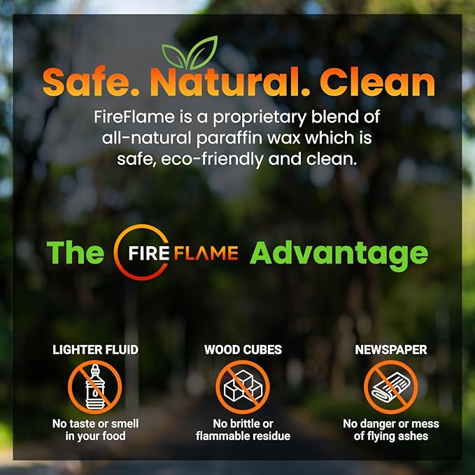 Fireflame Quick Instant Fire Starter - 100% Waterproof All-Purpose Indoor & Outdoor Firestarter, for Charcoal Starter, Campfire, Fireplace, BBQ - Odorless and Non-Toxic - 40 Pouches in Canister