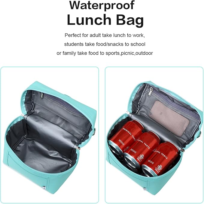 NOL Natural Organic Lifestyle Insulated Lunch Bags for Women Cooler Bag Lightweight Nylon Waterproof Lunch Box For Work（Small, Cyan