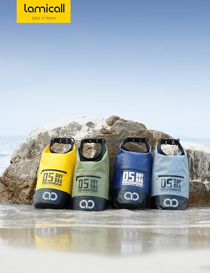 Lamicall Dry Bag Waterproof Backpack - [Zippered Pocket] 10L/20L Roll Top Waterproof Bag with Water proof Phone Case, Floatable Drybag for Swimming, Boating, Kayaking, Camping, Beach