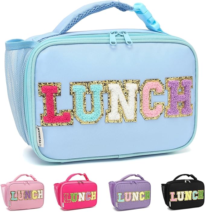 Insulated Lunch Box for School, Thermal Reusable Durable Freezable Lunch Bags for Kids Boys Girls Men Women - Small Soft Cooler Portable Lunch Tote Kit for Work Picnic Travel,Blue Alphabet