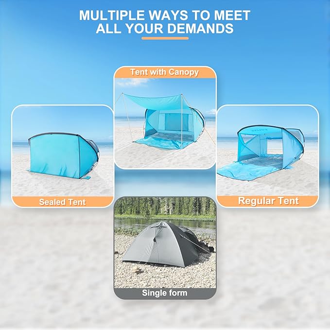 Beach Tent with Canopy, Beach Cabana Sun Shelter for 4-6 Person, Lightweight Portable Beach Cabana with UPF 50+ Sun Shelter and Ventilation Windows, Ideal for Family Fun and Outdoor Camping