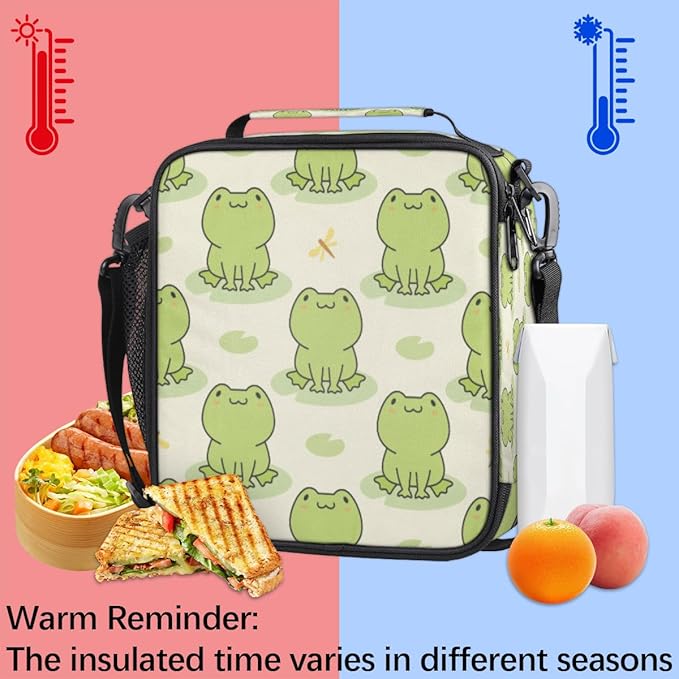 Pardick Cute Frog Kids Lunch Bag Animal Green Frogs Insulated Lunch Box for Boys Girls Waterproof Lunch Bento Tote Bags Thermal Lunchbox School Lunchbox Insulated with Shoulder Strap