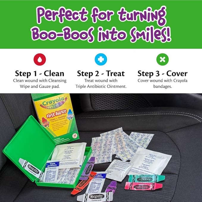 Crayola First Aid Kit, 30 Pieces | First Aid Kit for Kids & Adults, Travel-Friendly Compact for Home, Car, Camping, and Traveling