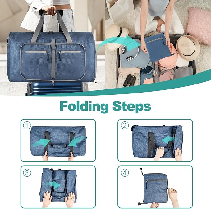 Dimayar Travel Duffle Bag for Men Women - Foldable Duffel Bag with Shoes Compartment - Overnight Bags Waterproof & Tear Resistant(40L,Dark Blue)
