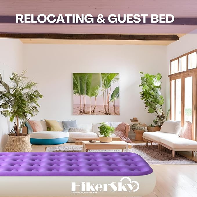 Twin Air Mattress with Built in Pump,10" Blow up Air Bed, 2 Mins Quick Self-Inflation/Deflation, Foldable Inflatable Mattress for Home/Travel, 10'' Twin Purple