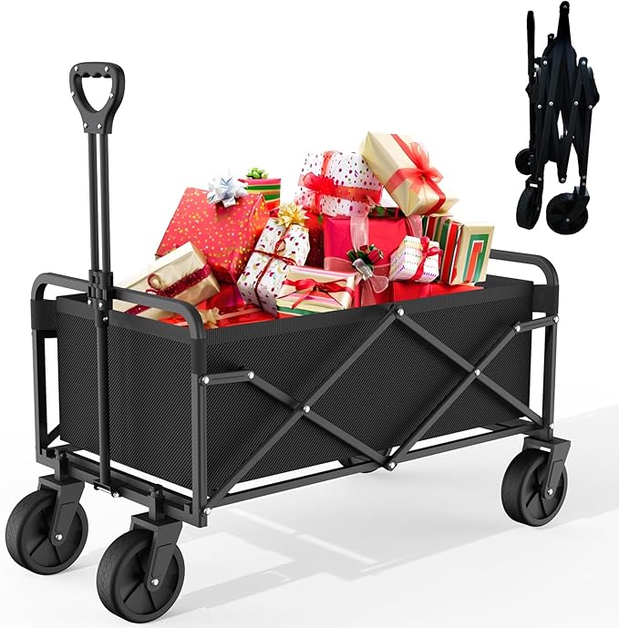 Collapsible Folding Utility Wagons, Foldable with Wheels, Grocery Cart on Wheels, Apartment Trolley Cart for Grocery Shopping Sports Garden Camping