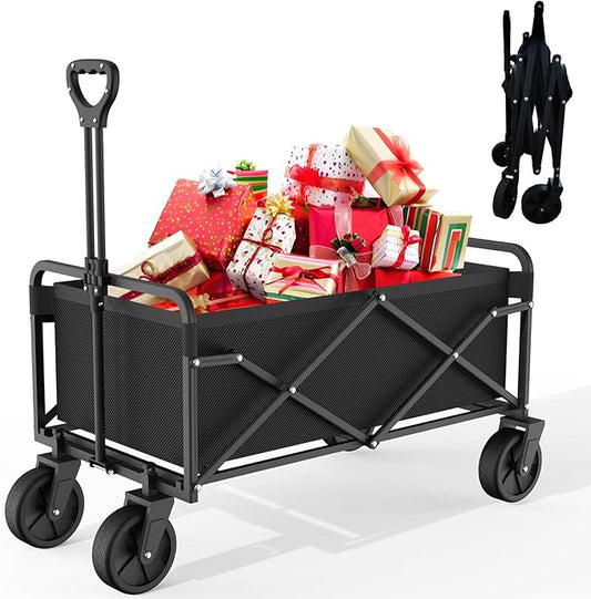 Collapsible Folding Utility Wagons, Foldable with Wheels, Grocery Cart on Wheels, Apartment Trolley Cart for Grocery Shopping Sports Garden Camping