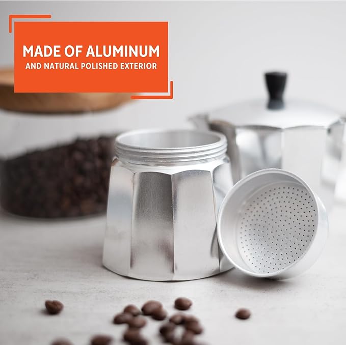 Imusa USA Aluminum Stovetop 6-cup Espresso Maker (B120-43V), Silver